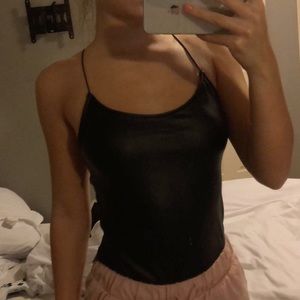 black pleather bodysuit